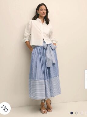 Brooks Brothers Bow Waist Pleated Maxi Skirt in Striped Cotton